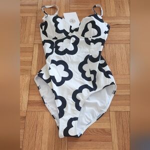 Brand New With Tags Tory Burch Black And White Flower Swimsuit